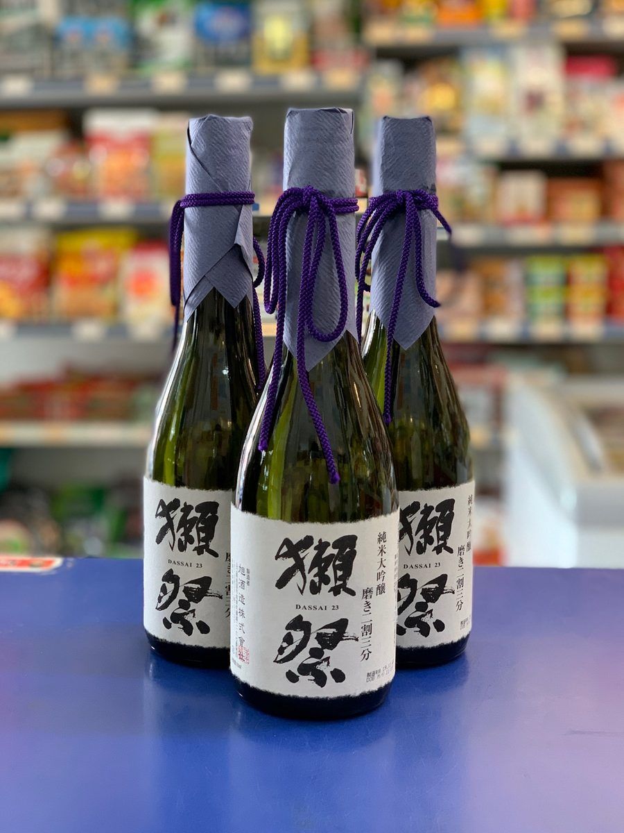 Bottles of Dassai sake on display
